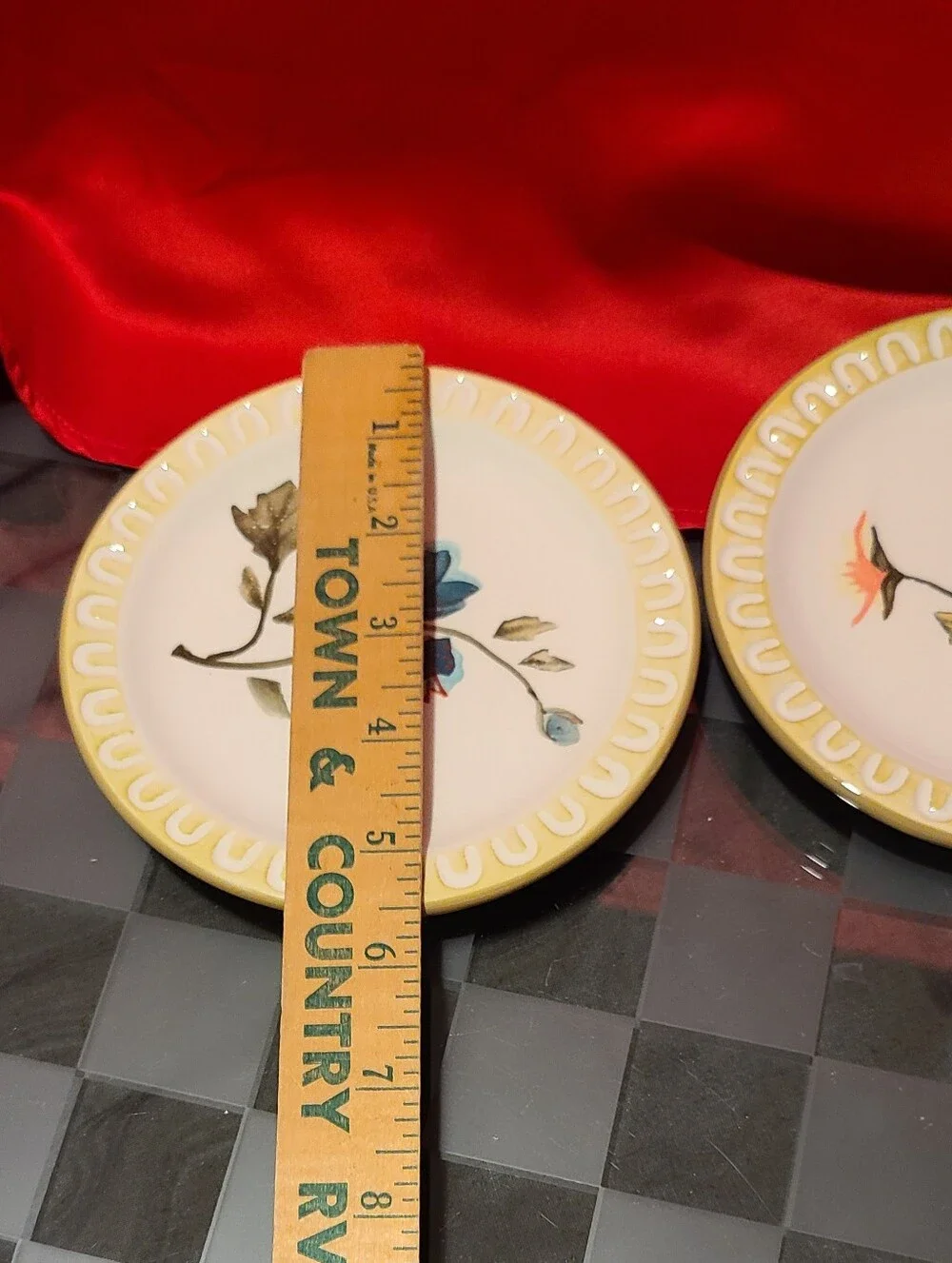 Yellow Rim Floral Ceramic Side Plates - Set of 2 Small Serving Plates Collect